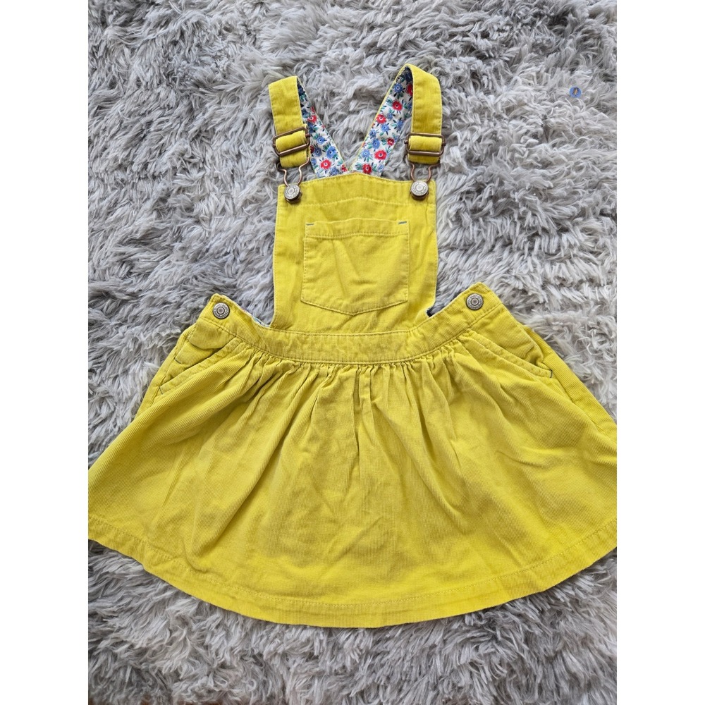 Mini Boden Kids Yellow‎ Corduroy Pinafore Dress Floral Lining Size 2-3Y 98cm